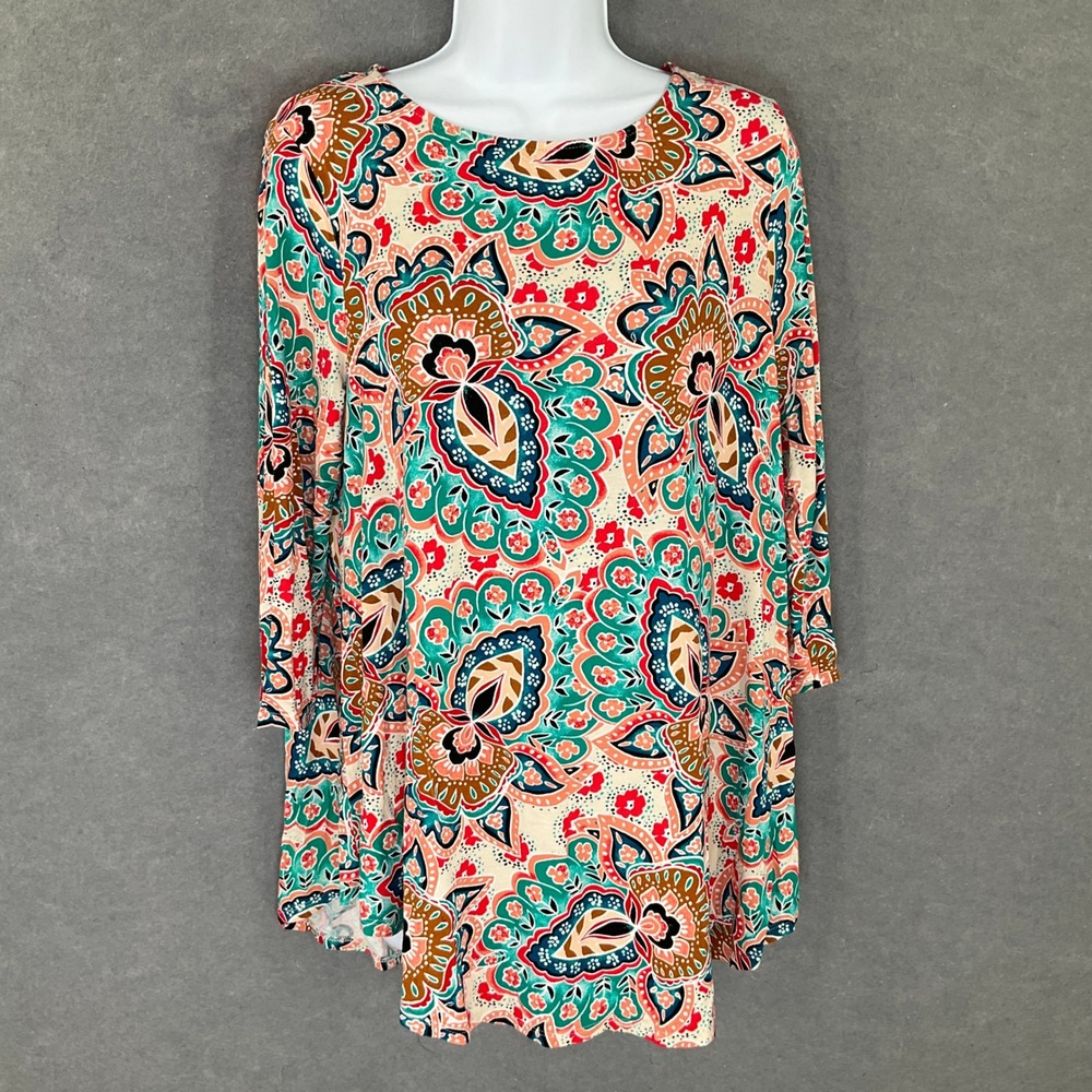 Chico's Floral Paisley Print Tunic Dress Long Sleeve Size 1 US M Bohemian Style